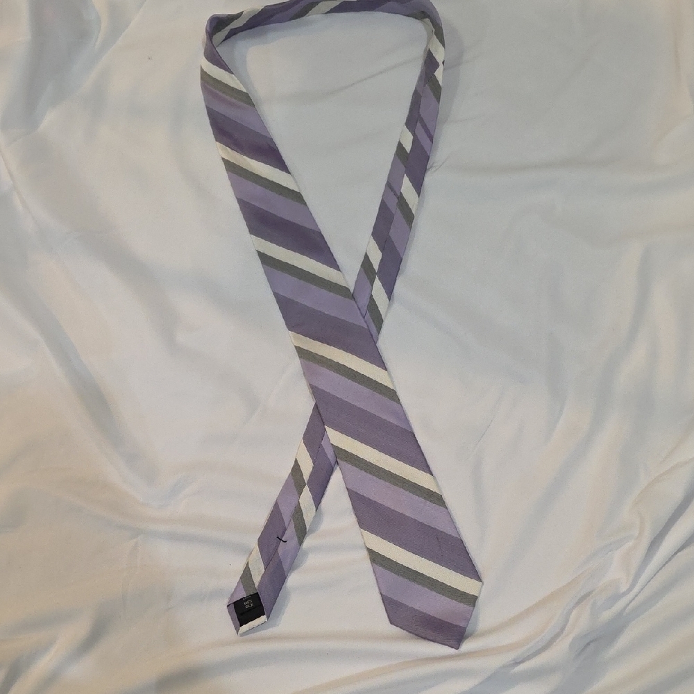 Calvin Klein Lavender and Gray Striped Tie
